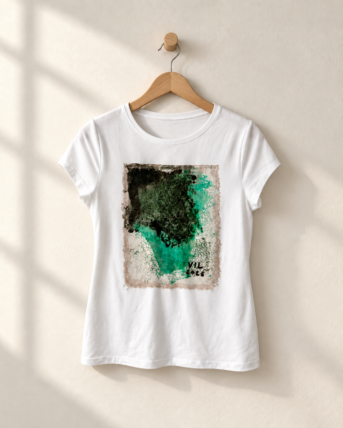 "Emerald Hug" - Abstract Art Tee by Vinny, 14 / Nonverbal Autistic Artist - Short & Long Sleeve