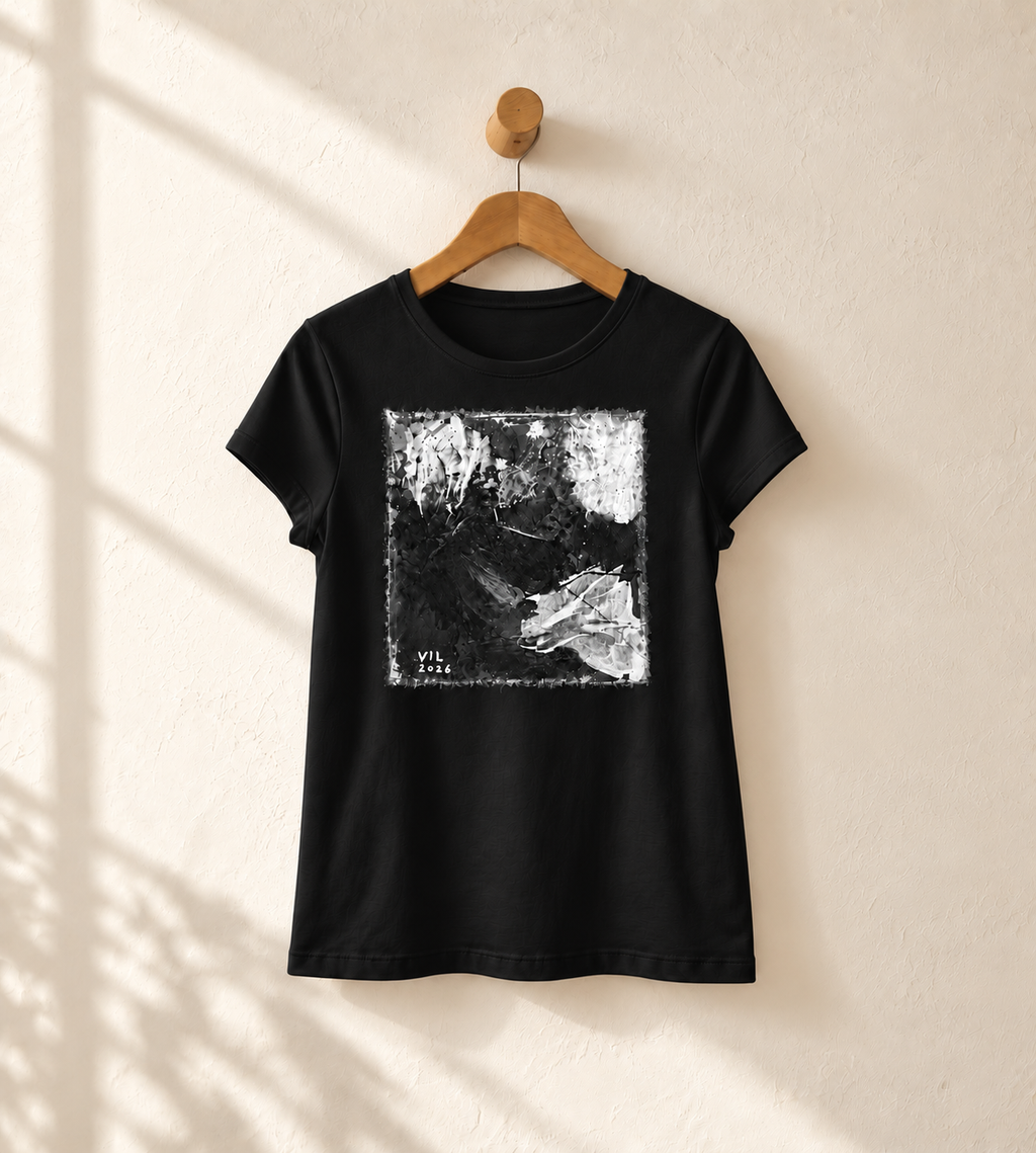 "Ocean Hug" - White & Black version. Abstract Art Tee by Vinny, 14 / Nonverbal Autistic Artist - Short & Long Sleeve