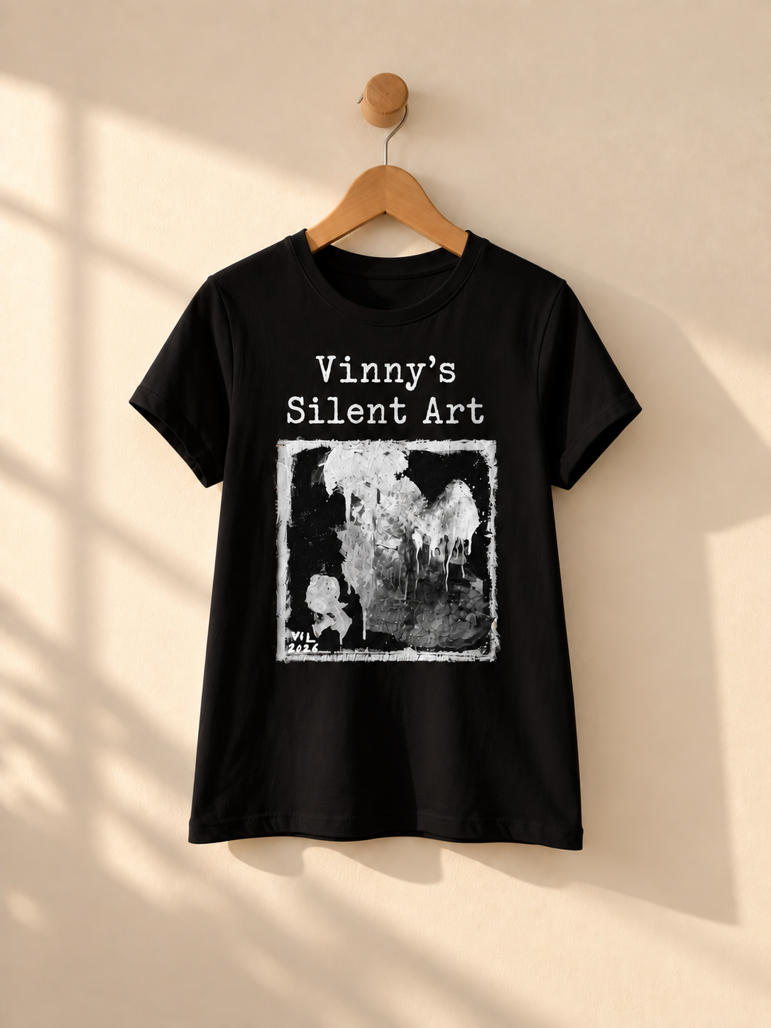 "Ocean Blue" - White & Black version. Abstract Art Tee by Vinny, 14 / Nonverbal Autistic Artist - Short & Long Sleeve