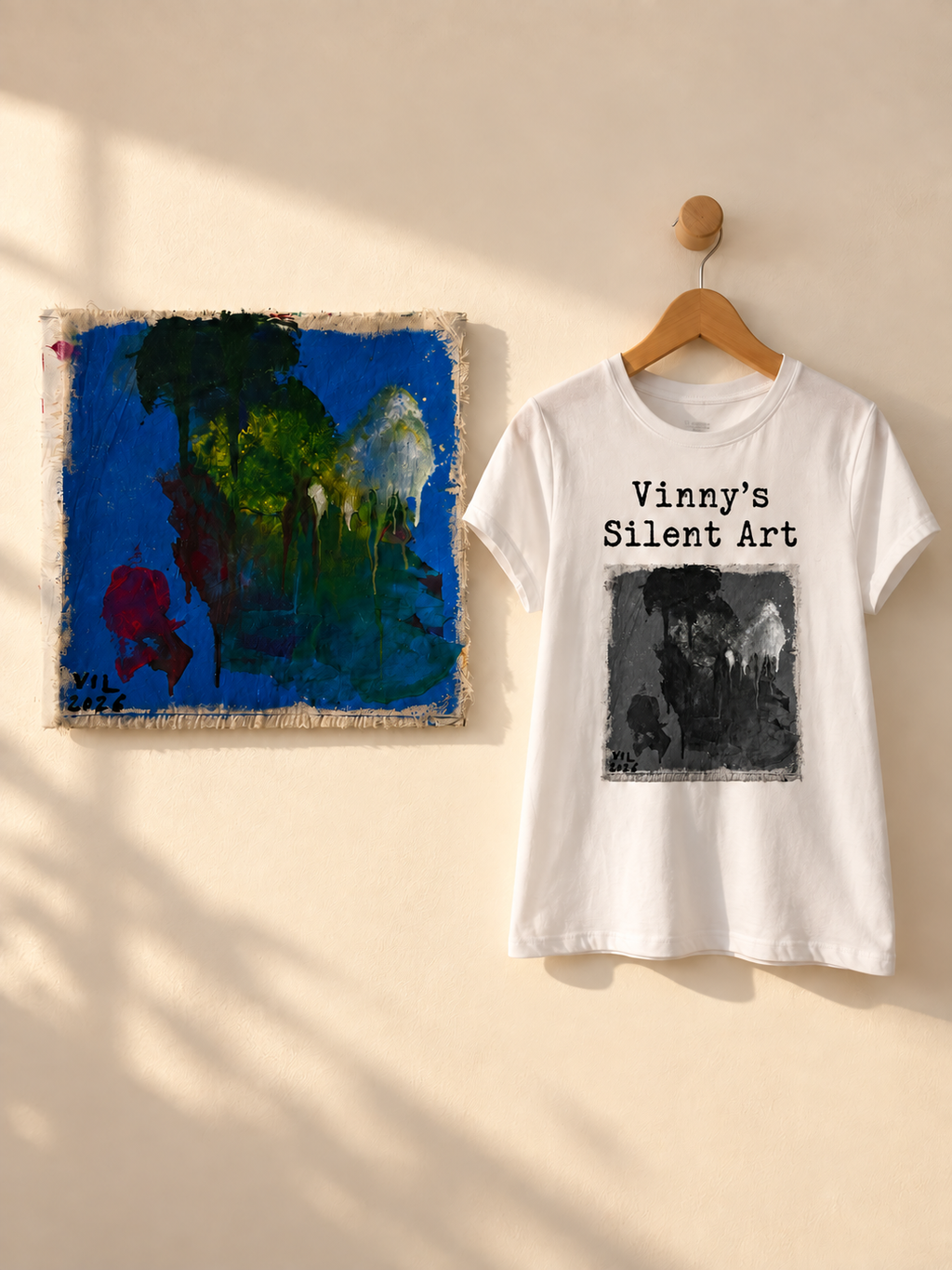 "Ocean Blue" - Black & White version. Abstract Art Tee by Vinny, 14 / Nonverbal Autistic Artist - Short & Long Sleeve