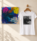 "Ocean Hug" - Black & White version. Abstract Art Tee by Vinny, 14 / Nonverbal Autistic Artist - Short & Long Sleeve