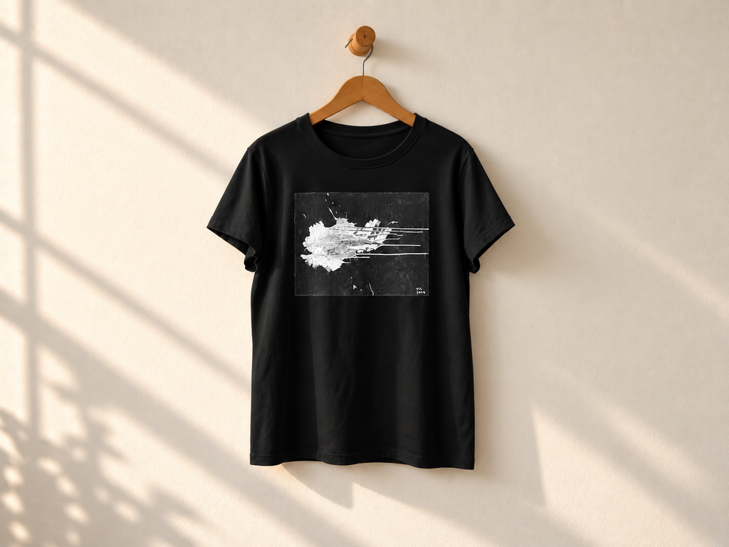 "Silent Movement" White & Black & version of it. Abstract Art Tee by Vinny, 14 / Nonverbal Autistic Artist - Short & Long Sleeve (Copy) (Copy)