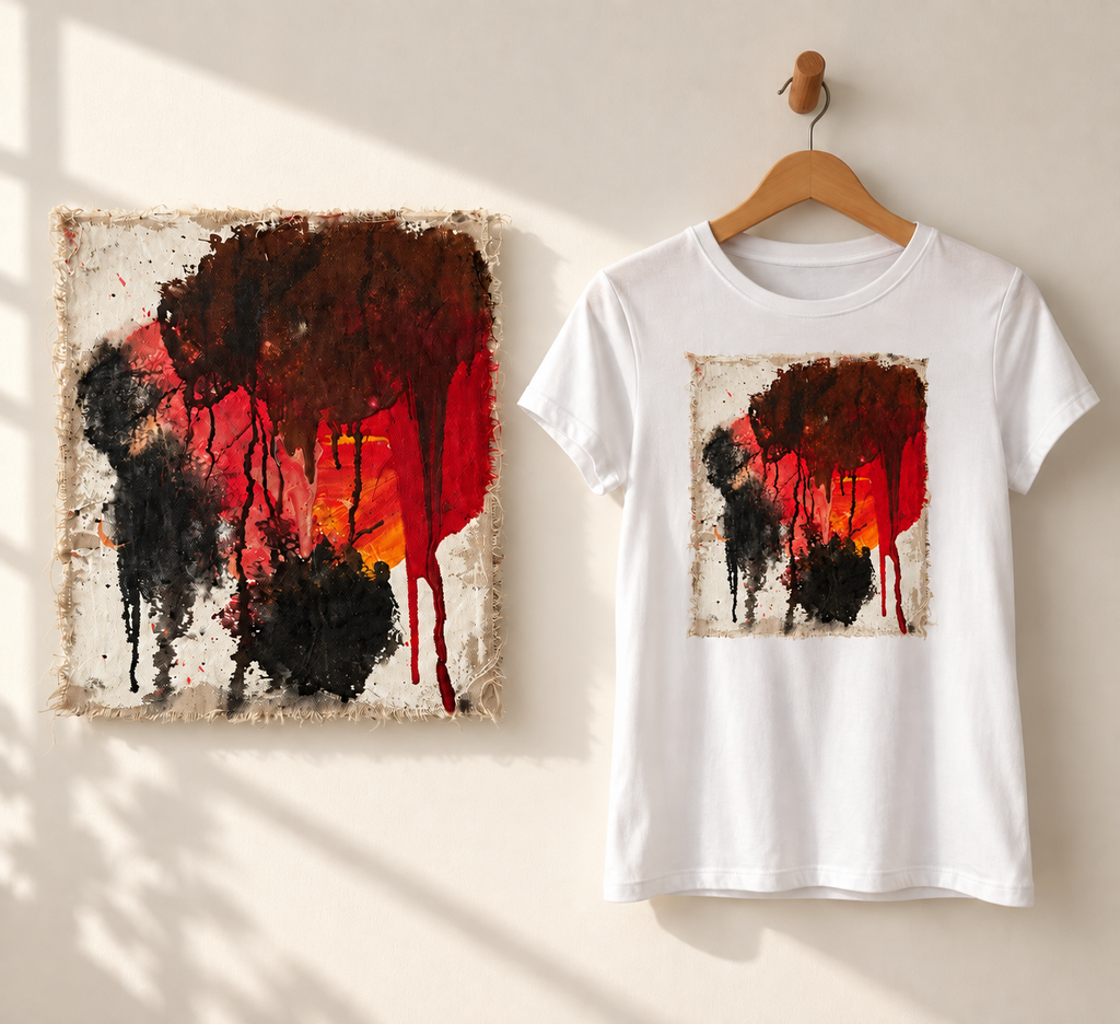 "Fire Heart" - Abstract Art Tee by Vinny, 14 / Nonverbal Autistic Artist - Short & Long Sleeve