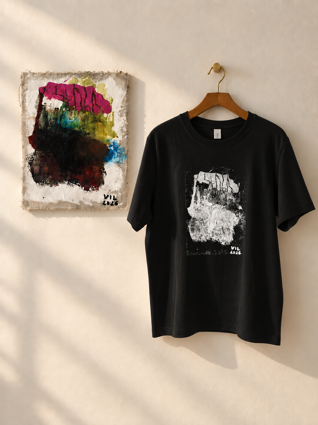 "Silent Spectrum" - White  & Black version.  Abstract Art Tee by Vinny, 14 / Nonverbal Autistic Artist - Short & Long Sleeve
