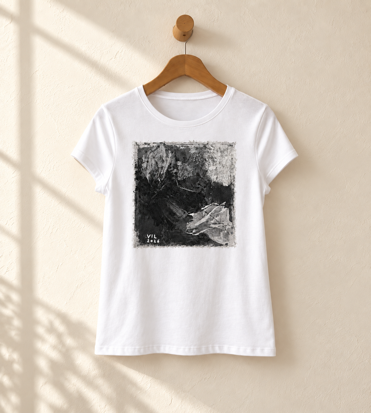 "Ocean Hug" - Black & White version. Abstract Art Tee by Vinny, 14 / Nonverbal Autistic Artist - Short & Long Sleeve