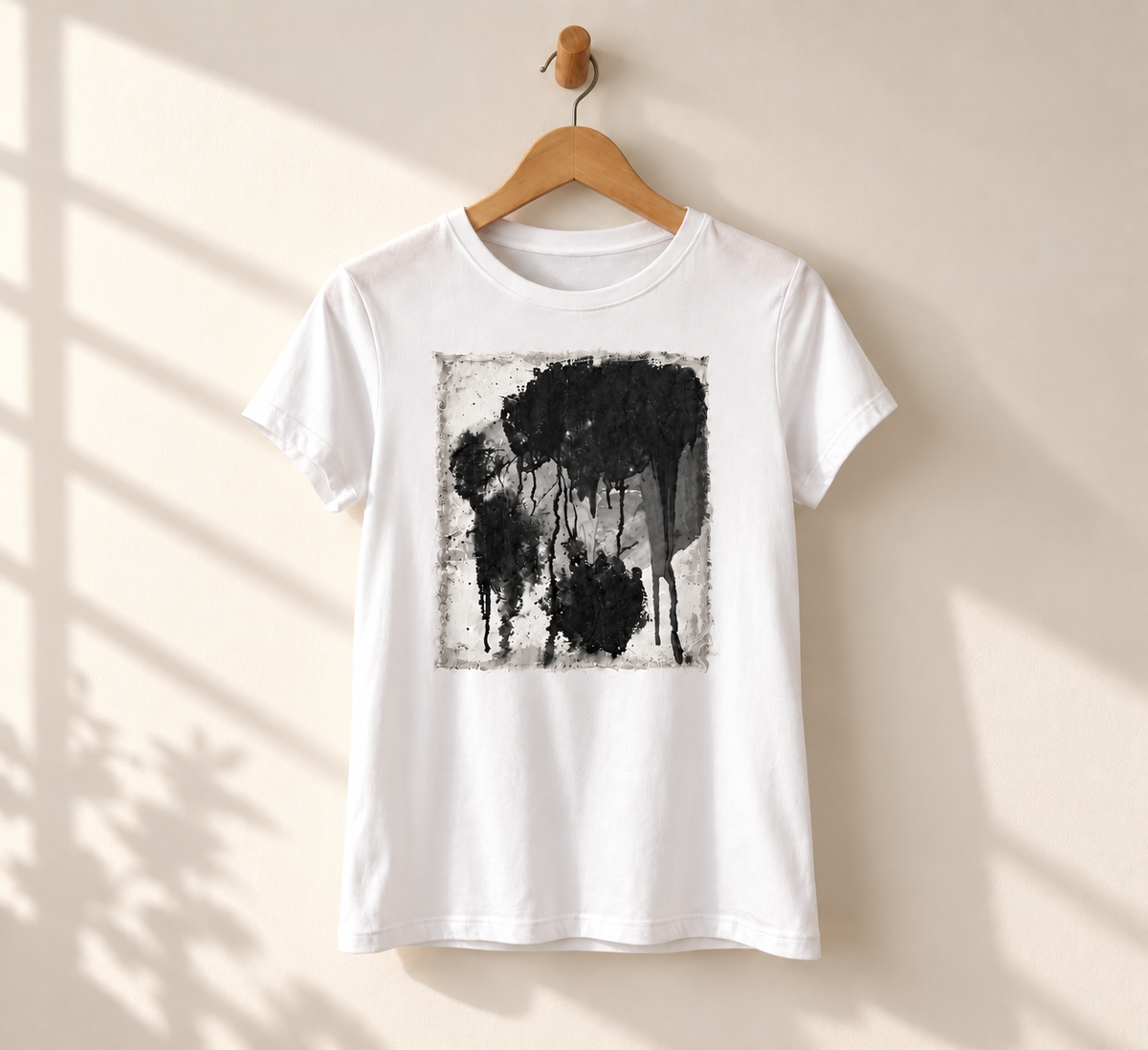 "Fire Heart" - Black & White version. Abstract Art Tee by Vinny, 14 / Nonverbal Autistic Artist - Short & Long Sleeve