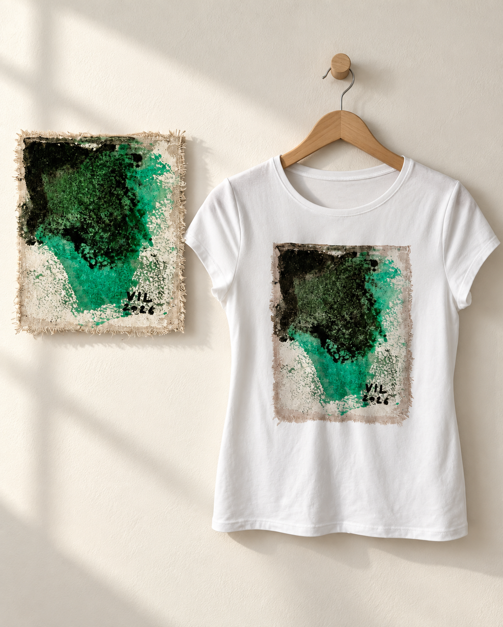 "Emerald Hug" - Abstract Art Tee by Vinny, 14 / Nonverbal Autistic Artist - Short & Long Sleeve