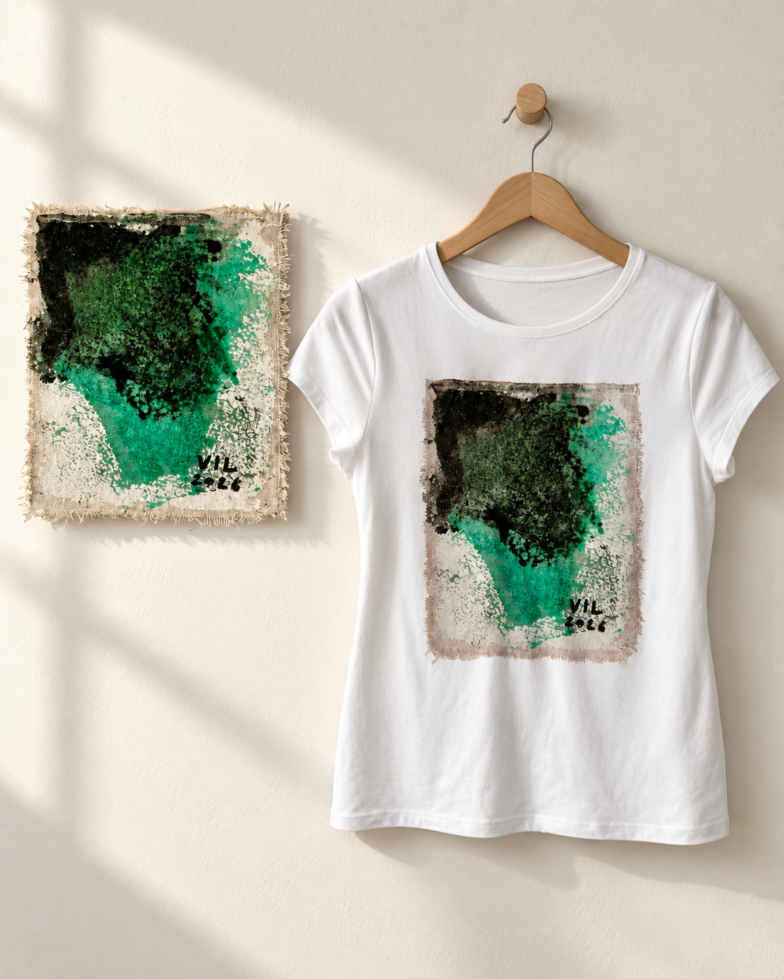"Emerald Hug" - Abstract Art Tee by Vinny, 14 / Nonverbal Autistic Artist - Short & Long Sleeve
