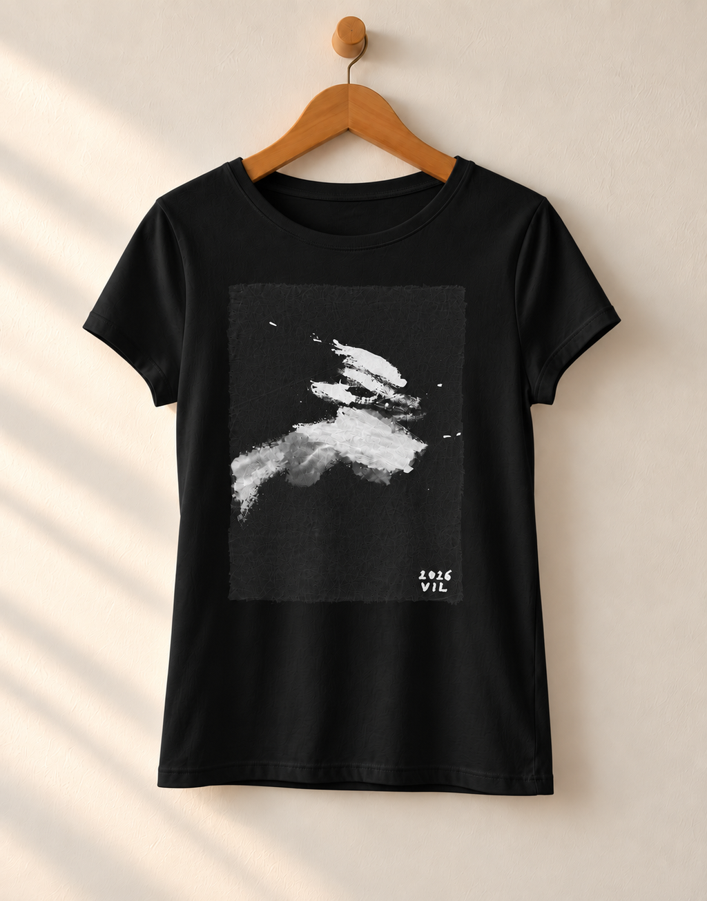 "Midnight Flight" - White & Black version. Abstract Art Tee by Vinny, 14 / Nonverbal Autistic Artist - Short & Long Sleeve