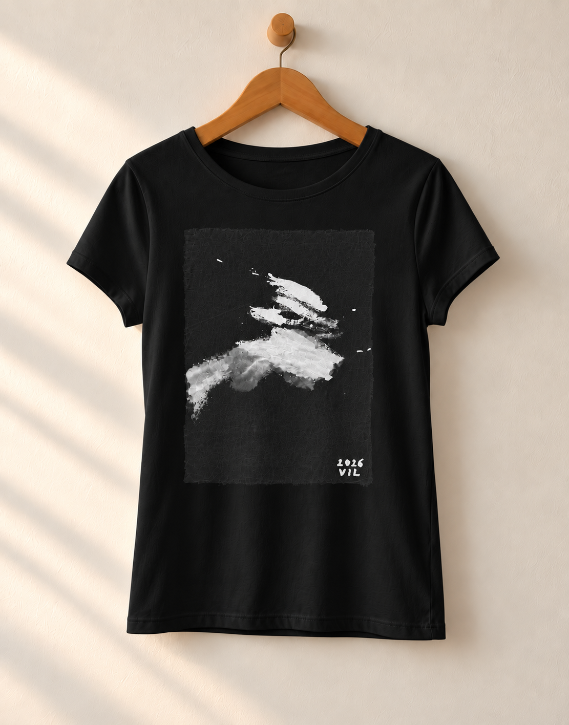 "Midnight Flight" - White & Black version. Abstract Art Tee by Vinny, 14 / Nonverbal Autistic Artist - Short & Long Sleeve