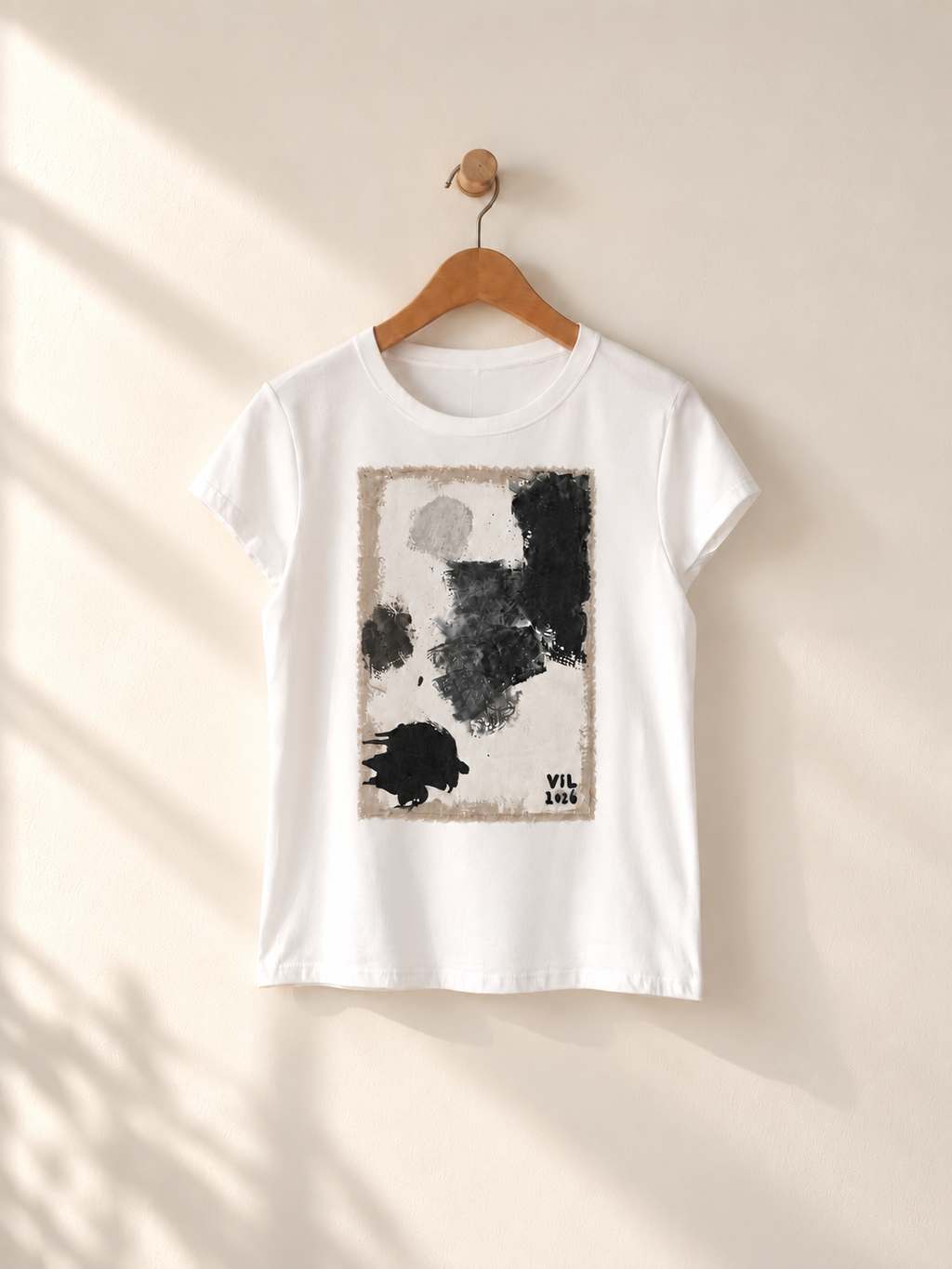 "Quiet Bloom" - Black & White version. Abstract Art Tee by Vinny, 14 / Nonverbal Autistic Artist - Short & Long Sleeve