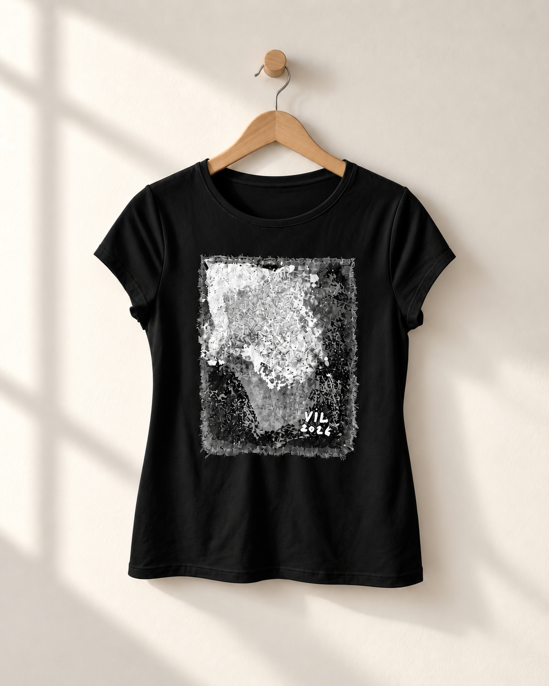 "Emerald Hug" - White& Black version. Abstract Art Tee by Vinny, 14 / Nonverbal Autistic Artist - Short & Long Sleeve