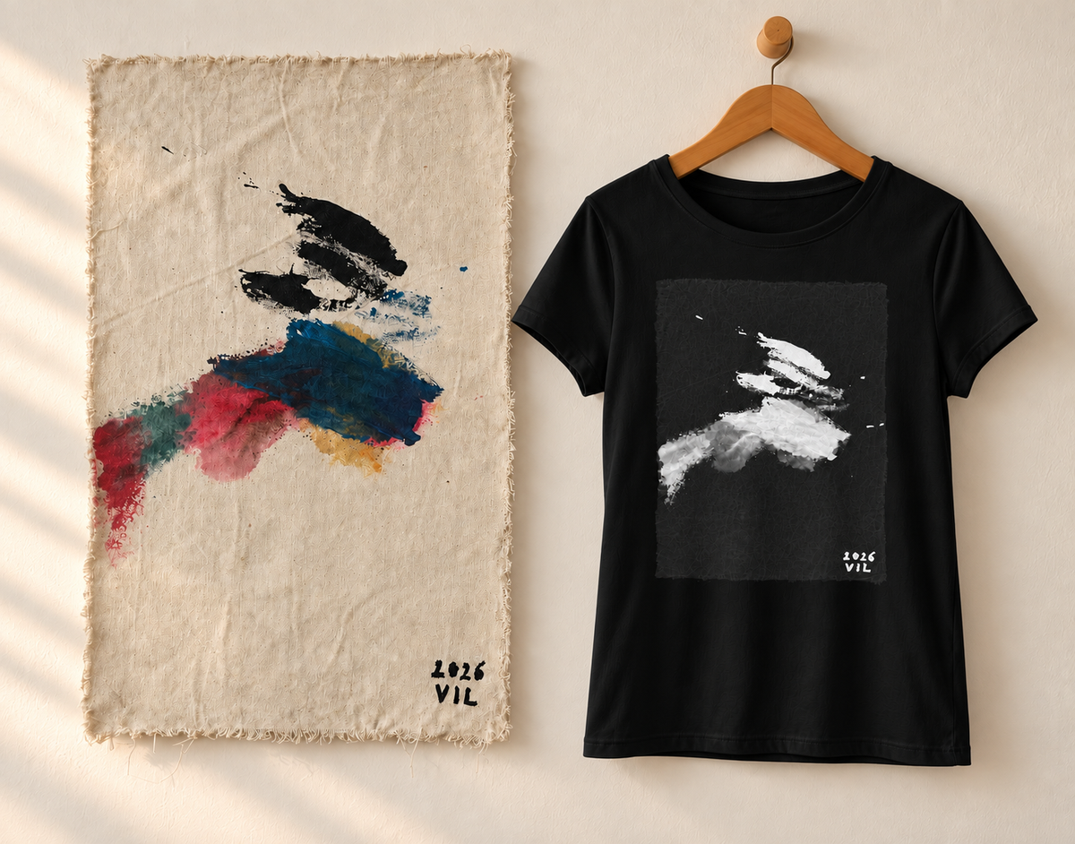 "Midnight Flight" - White & Black version. Abstract Art Tee by Vinny, 14 / Nonverbal Autistic Artist - Short & Long Sleeve