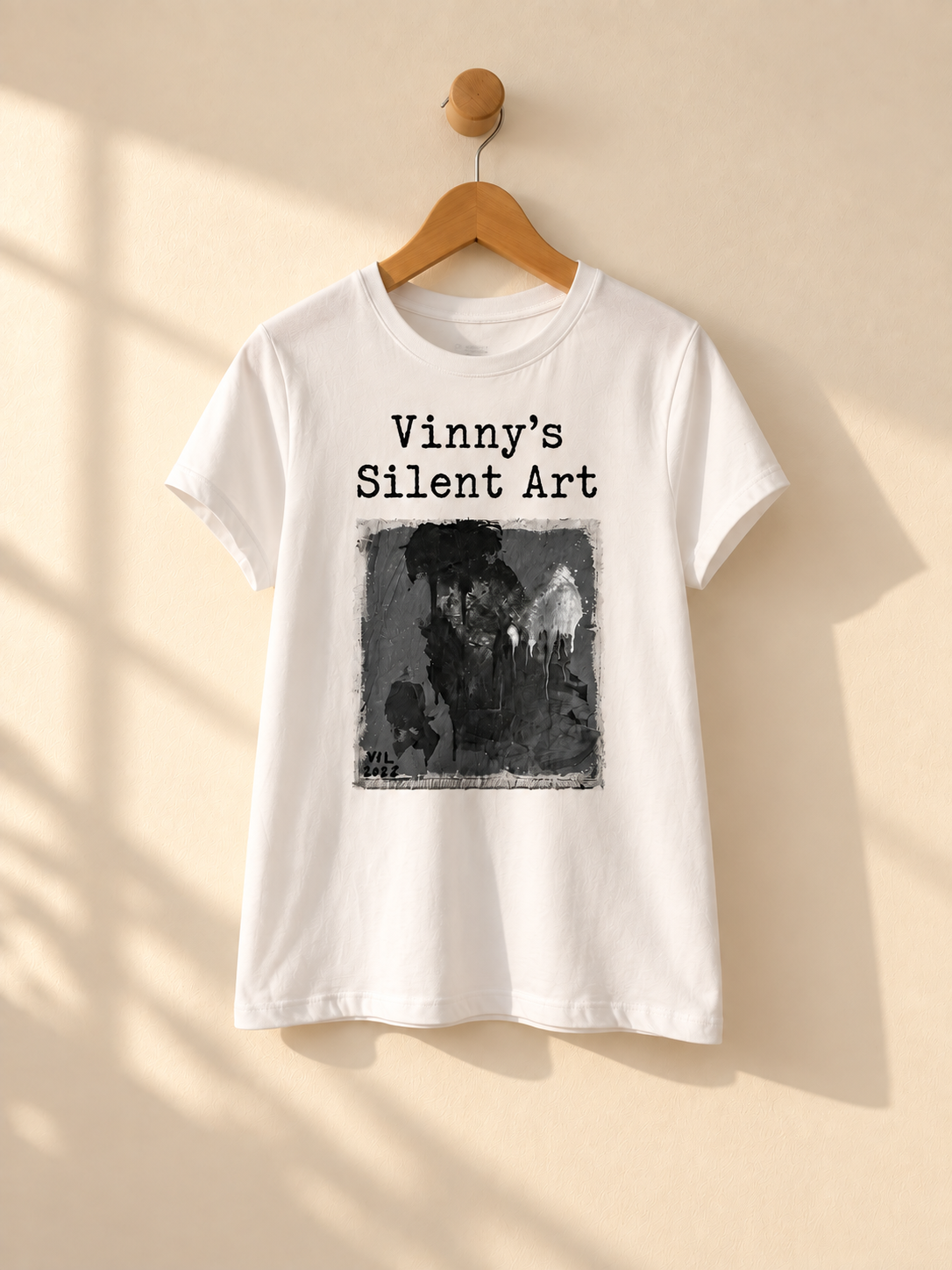 "Ocean Blue" - Black & White version. Abstract Art Tee by Vinny, 14 / Nonverbal Autistic Artist - Short & Long Sleeve
