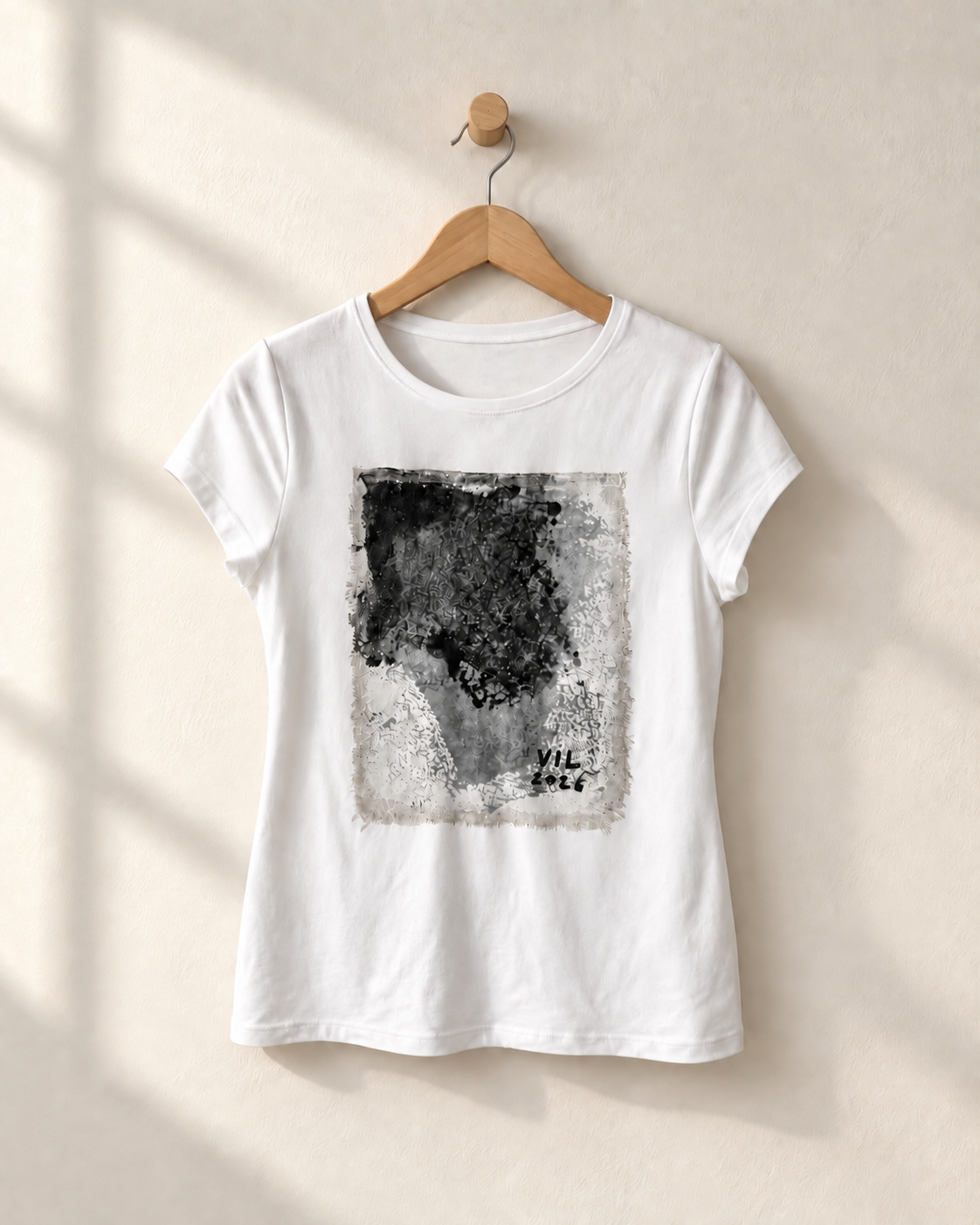 "Emerald Hug" - Black & White version. Abstract Art Tee by Vinny, 14 / Nonverbal Autistic Artist - Short & Long Sleeve